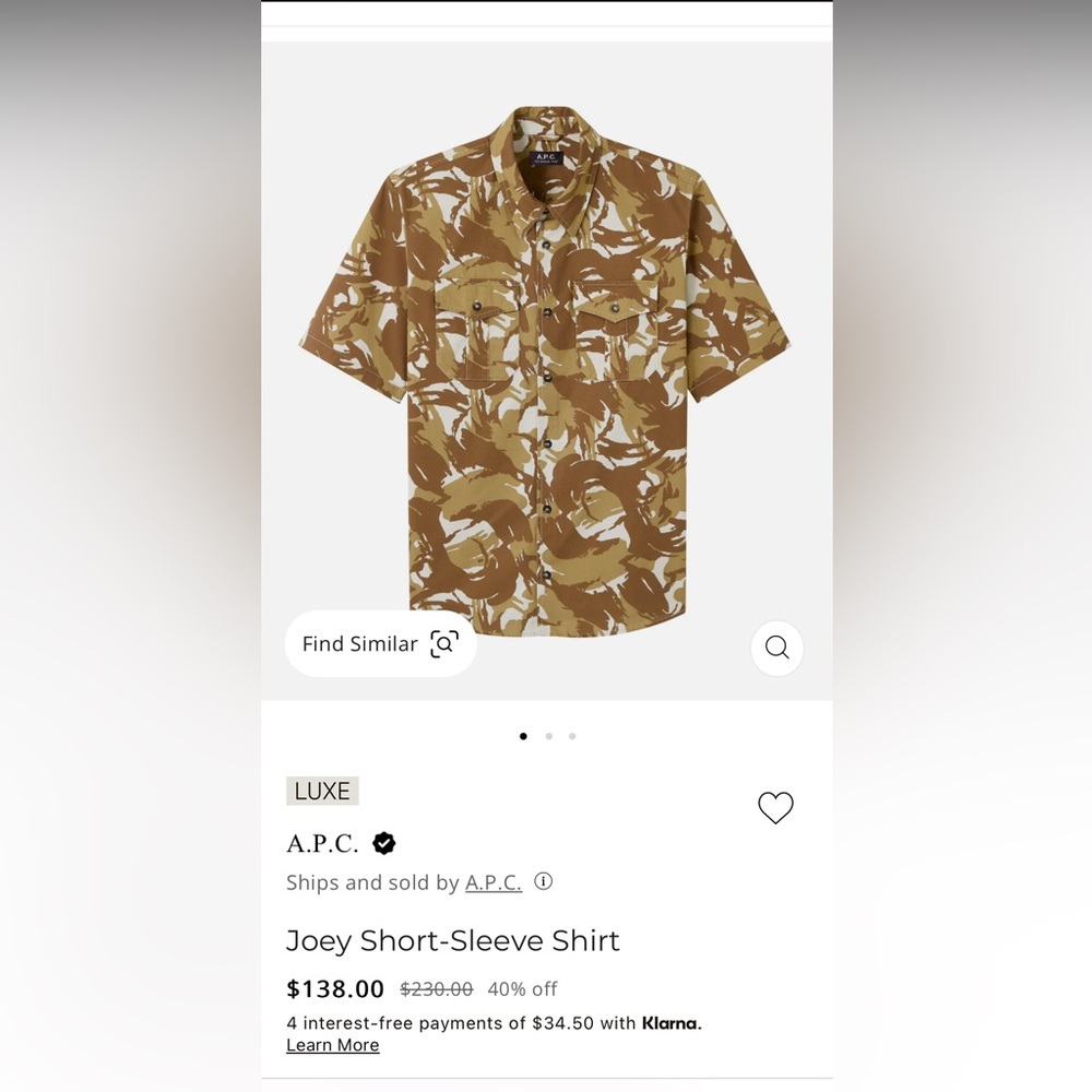 APC Joey Camo Shirt; unworn